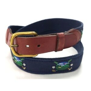 Leather Man Limited Mens Handmade Blue Canvas Golf Course Leather Belt Size 36